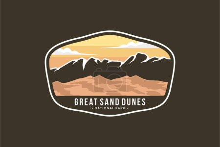 Ilustración de Ilustración del logo del parche del Parque Nacional Great Sand Dunes sobre fondo oscuro - Imagen libre de derechos