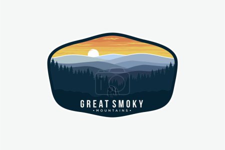 Illustration for Great Smokey Mountains National Park Lineart emblem logo patch illustration - Royalty Free Image
