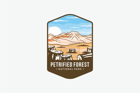 Illustration for Illustration of a patch logo on the coat of arms of Petrified Forest National Park in Navajo and Apache County in Arizona - Royalty Free Image
