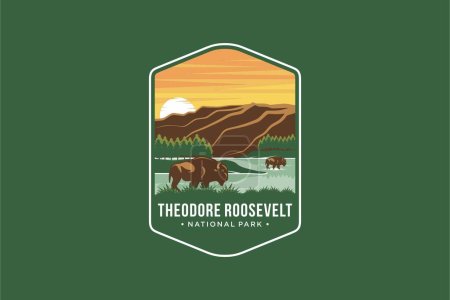 Illustration for Theodore Roosevelt National Park Emblem patch logo illustration on dark background - Royalty Free Image