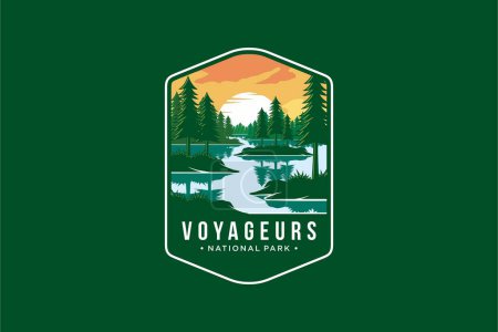 Ilustración del logo del parche del Emblema del Parque Nacional Voyageurs sobre fondo oscuro