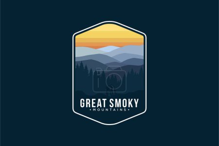 Illustration for Great Smokey Mountains National Park Lineart emblem logo patch illustration - Royalty Free Image