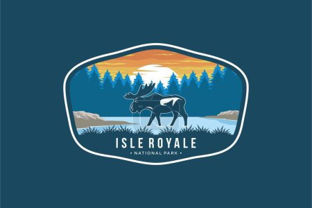 Ilustración de Ilustración del logotipo del parche del emblema del Parque Nacional Isle Royale sobre un fondo oscuro - Imagen libre de derechos