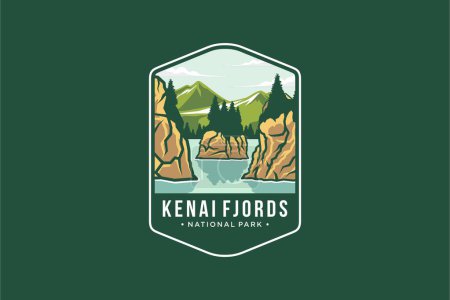 Ilustración de Kenai fiordos Parque Nacional emblema parche logo ilustración - Imagen libre de derechos