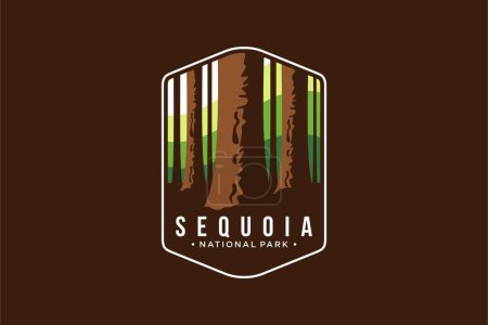 Téléchargez les illustrations : Illustration du logo du parc national Sequoia sur fond sombre - en licence libre de droit