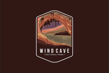 Ilustración del logotipo del emblema del Parque Nacional Wind Cave sobre un fondo oscuro