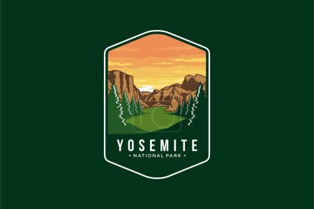 Ilustración del logotipo del parche del emblema del parque nacional de Yosemite sobre fondo oscuro