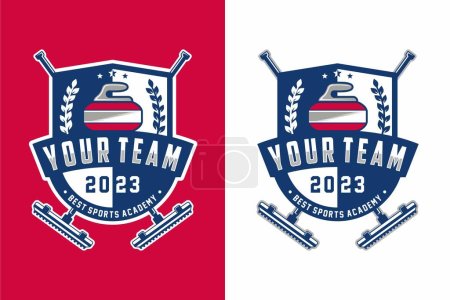 Illustration for Vector sport logo curling with curling stone and cross curling broom concept - Royalty Free Image