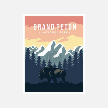 Téléchargez les illustrations : Illustration vectorielle d'affiche du parc national Grand Teton - en licence libre de droit
