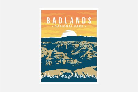 Téléchargez les illustrations : Illustration vectorielle de l'affiche du parc national Badlands - en licence libre de droit