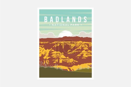 Téléchargez les illustrations : Illustration vectorielle de l'affiche du parc national Badlands - en licence libre de droit