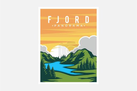 Fjord panorama póster vector ilustración diseño