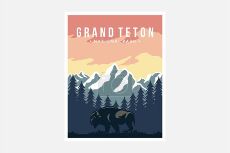 Ilustración de Grand Teton National Park póster vector ilustración diseño - Imagen libre de derechos