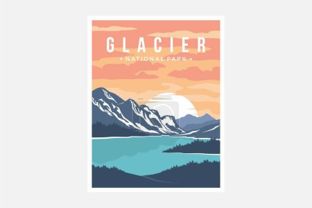 Ilustración de Parque Nacional Glaciar póster vector ilustración diseño - Imagen libre de derechos