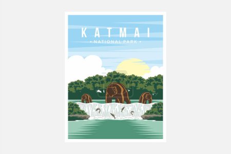 Katmai national park poster vector illustration design