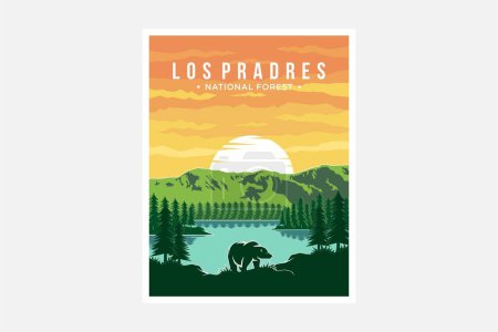 Téléchargez les illustrations : Illustration vectorielle affiche forêt nationale Los Padres - en licence libre de droit