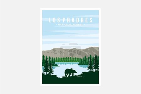 Téléchargez les illustrations : Illustration vectorielle affiche forêt nationale Los Padres - en licence libre de droit