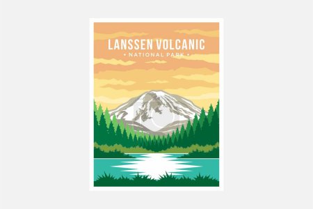 Téléchargez les illustrations : Illustration vectorielle d'affiche du parc national volcanique Lassen - en licence libre de droit