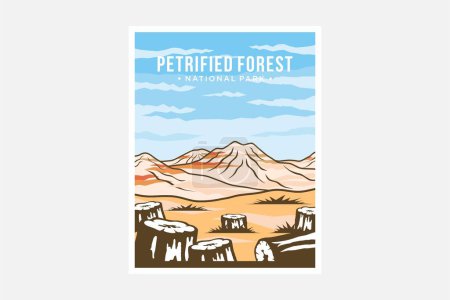 Diseño de ilustración del vector de póster del Parque Nacional Bosque Petrificado en los condados Navajo y Apache en Arizona