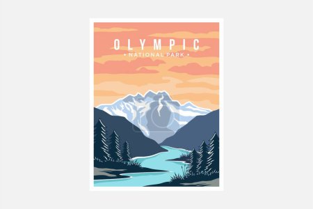 Illustration for Olympic National Park poster vector illustration design - Royalty Free Image