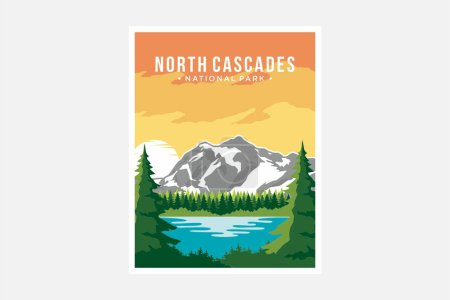 Ilustración de North Cascades National Park póster vector ilustración diseño - Imagen libre de derechos