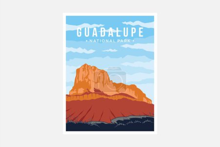 Téléchargez les illustrations : Illustration vectorielle d'affiche du parc national des Monts-Guadalupe - en licence libre de droit