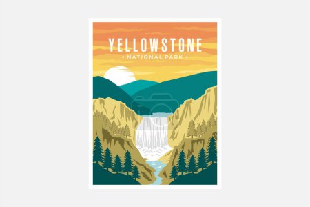 Illustration vectorielle de l'affiche du parc national Yellowstone Falls