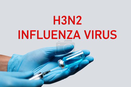 h3n2 influenza virus text with syringe and medicine poster design. h3n2 awareness concept