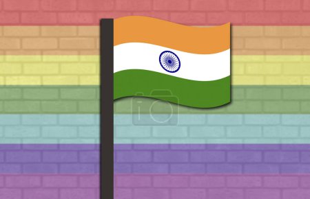 Foto de Bandera india mosca con fondo de textura de ladrillo con colores Lgbtq. diseño de ilustración. - Imagen libre de derechos