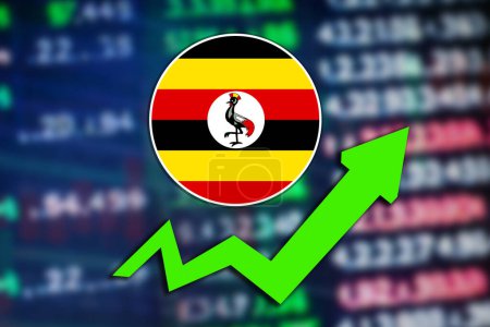 Photo for Uganda flag round shape. stock market rate increase illustration poster design. - Royalty Free Image