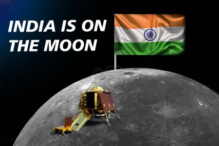 Téléchargez les photos : Chandrayaan 3 et leur atterrisseur avec l'Inde est sur le texte lunaire. éléments de cette image fournis par la NASA et ISRO - en image libre de droit