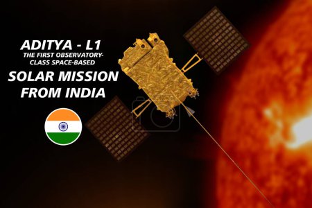 Téléchargez les photos : Mission solaire ADITYA L1 sur la lune texte au design solaire flou. éléments de cette image fournis par la NASA et ISRO. - en image libre de droit