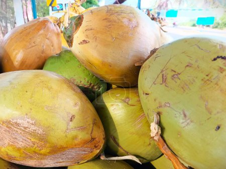 Pile of Fresh Coconuts at the Market. 