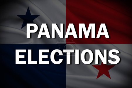 Panama Elections text with their wave flag on low opacity and dark background.