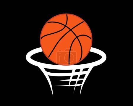 basket-ball avec icône de filet blanc vecteur de conception de couleur de style plat. isolé sur fond sombre. eps10.
