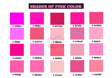 Téléchargez les illustrations : Nuances de palette de couleurs roses avec des codes RGB HEX. Illustration-vecteur. - en licence libre de droit