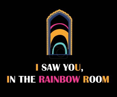 Ilustración de Te vi en el diseño del vector del concepto de letras de la habitación del arco iris. con fondo negro. - Imagen libre de derechos