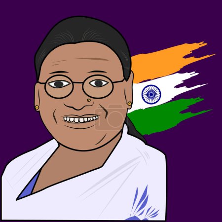 Illustration for President of India Droupadi Murmu vector art with Indian national flag sign design. isolated on purple color background. - Royalty Free Image