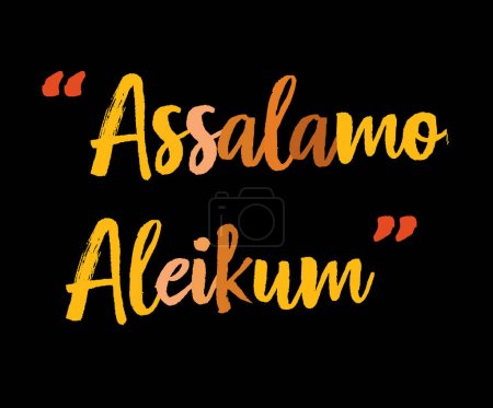 Assalamo Aleikum - la phrase ourdou signifiant Bonjour, avec des couleurs jaunes et bleues. fond noir. eps 10.