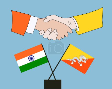 Illustration for Hands shaken together with India and Jamaica flags crossed sign design. Concept of two countries friendship. - Royalty Free Image