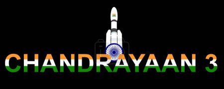 Ilustración de Chandrayaan 3 texto con el color de la bandera de la India y el diseño de vectores de satélite. - Imagen libre de derechos