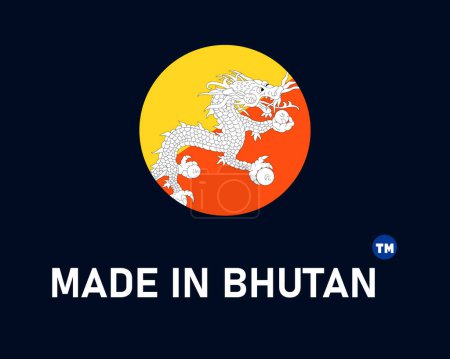 Illustration for Made in Bhutan sign with their country flag round shape design. isolated on dark background. - Royalty Free Image