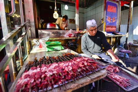 Photo for Kebab stalls in Urumqi, Xinjiang, China - Royalty Free Image