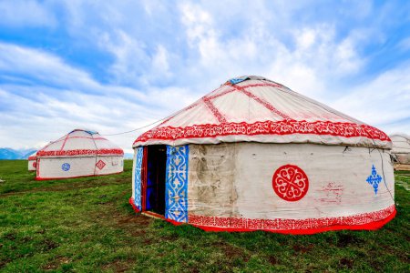 Photo for A Kazakh felt house, also known as a yurt, is a traditional nomadic dwelling made from felt and other natural materials. - Royalty Free Image