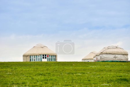 Photo for A Kazakh felt house, also known as a yurt, is a traditional nomadic dwelling made from felt and other natural materials. - Royalty Free Image