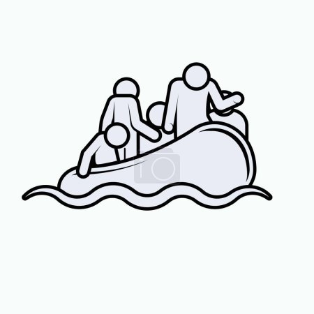 Photo for Refugees Icon on Boat. Immigrant, Asylum Seeker Symbol. - Royalty Free Image