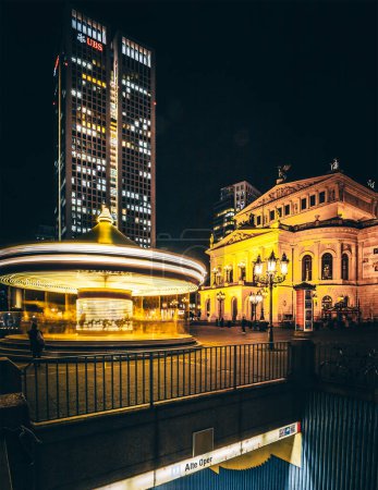 Photo for Alte Oper in Frankfurt am Main in the evening. beautiful photo of the historic building in Germany at the blue hour. Fall rain and wet soil - Royalty Free Image