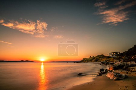 Photo for Beach in Greece, bay in the sunset, holidays by the sea, romanti - Royalty Free Image