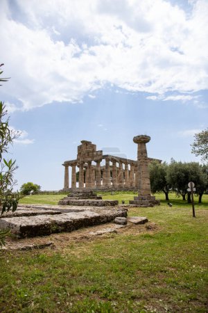 Foto de Parque Arqueológico Paestum. bellas ruinas históricas de templos de la época romana, Campania, Salerno, Italia - Imagen libre de derechos