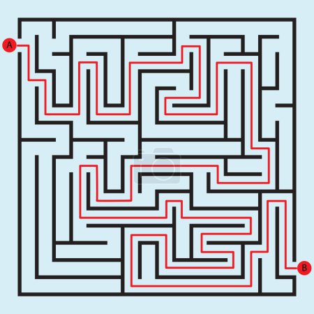 Square maze puzzle game,labyrinth vector illustration for kids.
